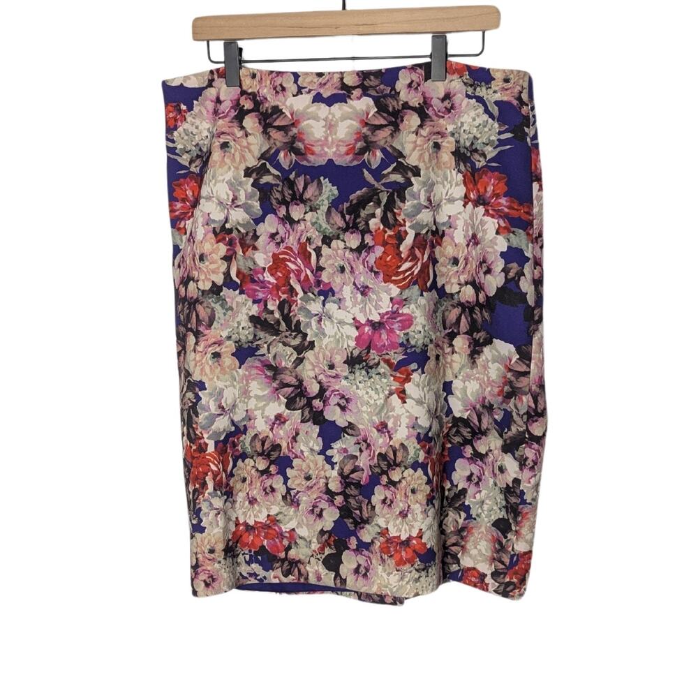 Talbots Skirt Womens 14 Purple Floral Pencil Feminine Romantic Midi Office Date
